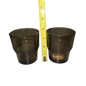 VERECO FRANCE  Vintage Set Of 2 Smokey Brown Glasses Whiskey Rum Made In France
